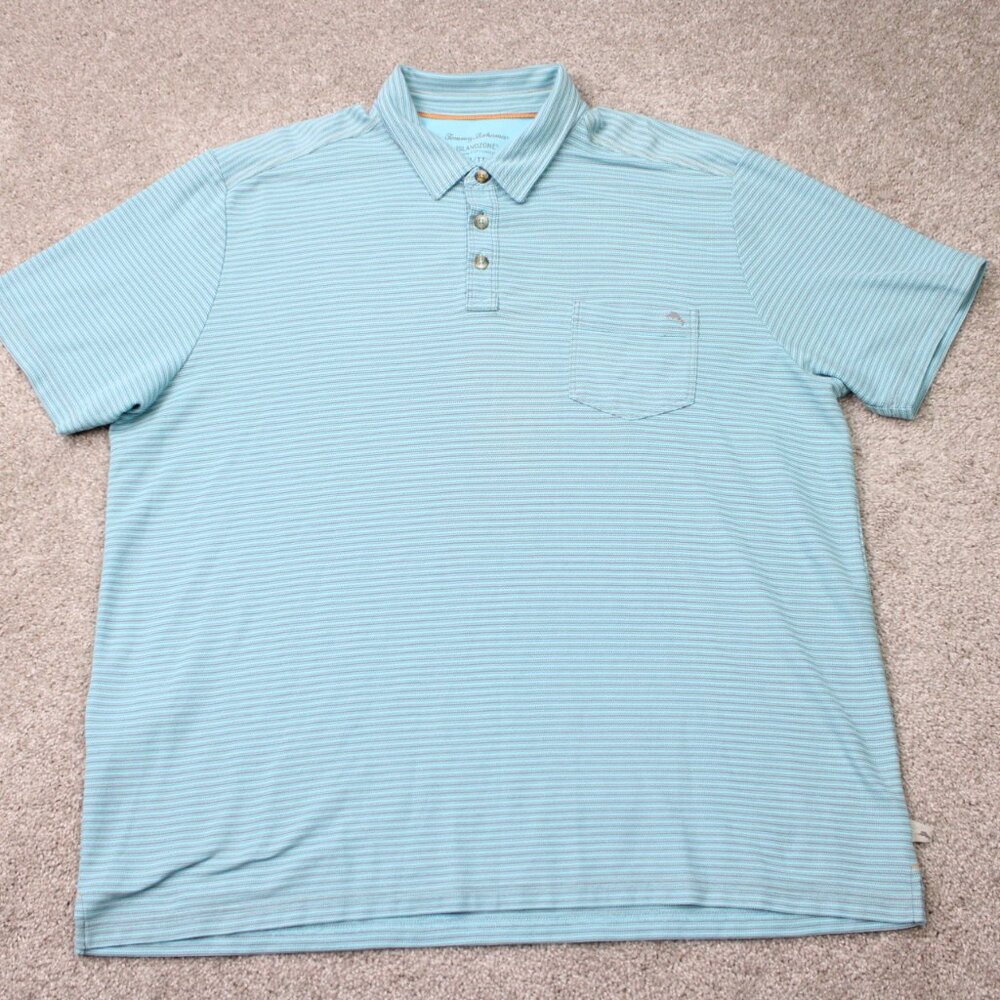 Tommy Bahama Polo Shirt Men 2XL XXL Blue IslandZone 37.5 Poly Blend Short Sleeve